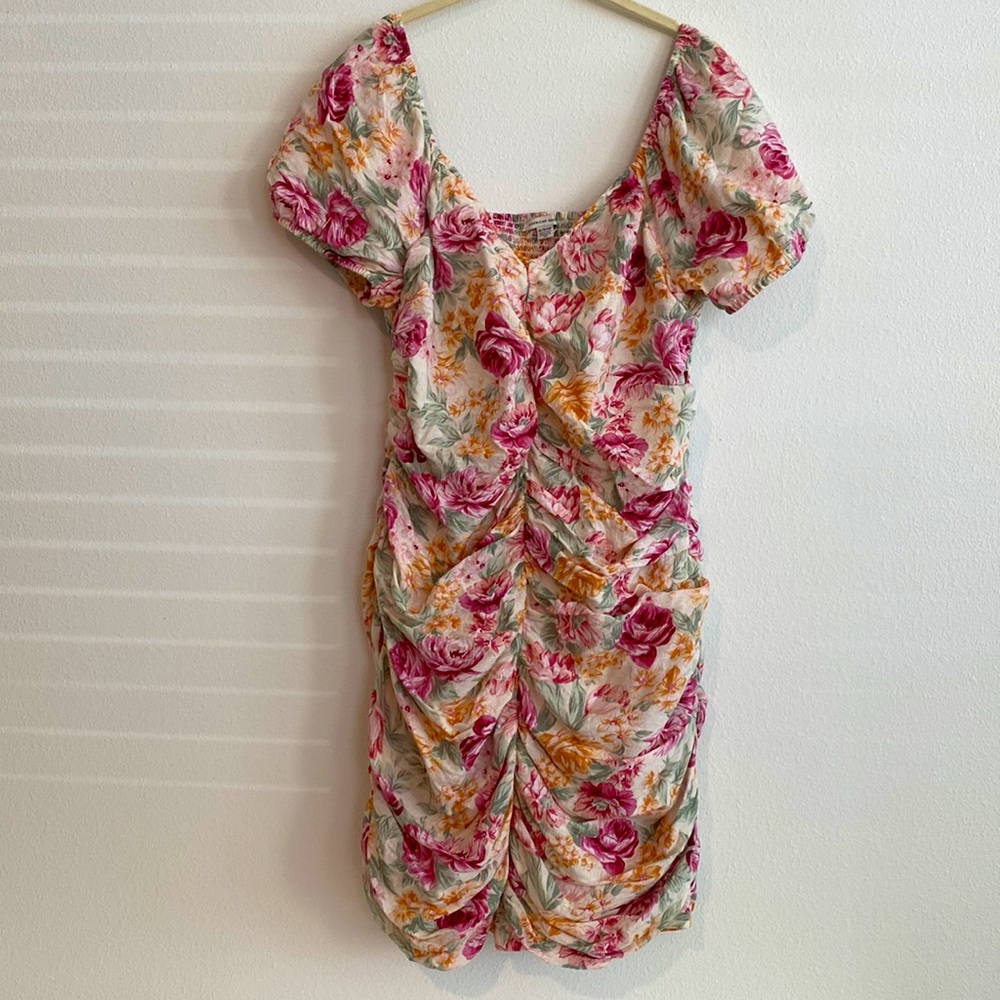 American Eagle Ruched mini dress with smocked back - side zipper no stretch